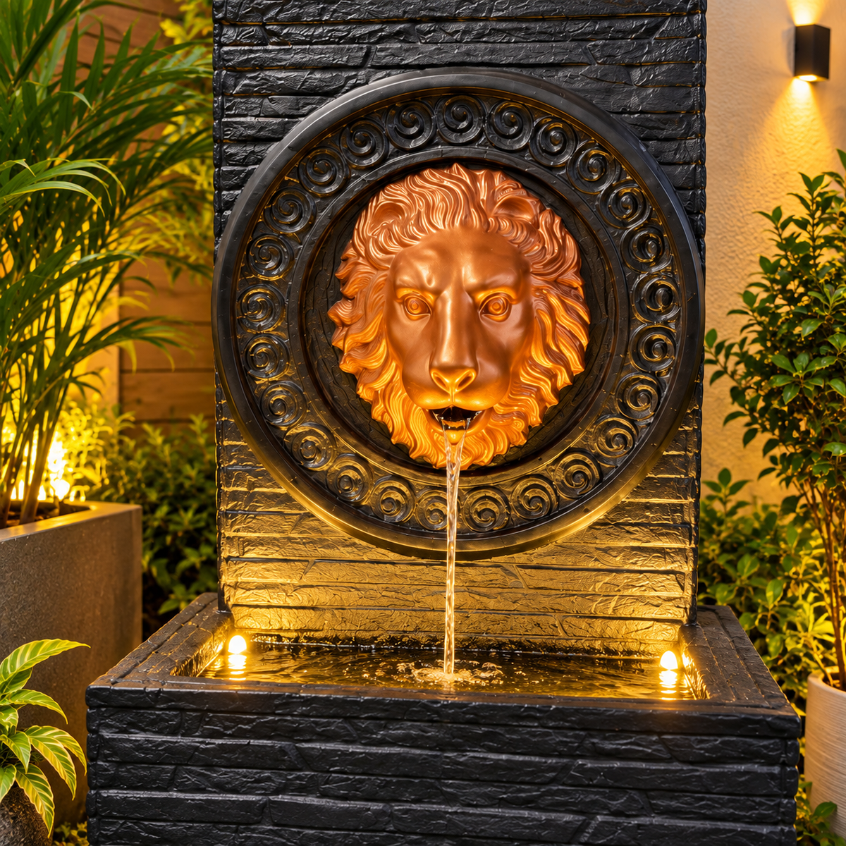 Imperial Lion Face Slate Water Fountain 3.3ft for Home | LED