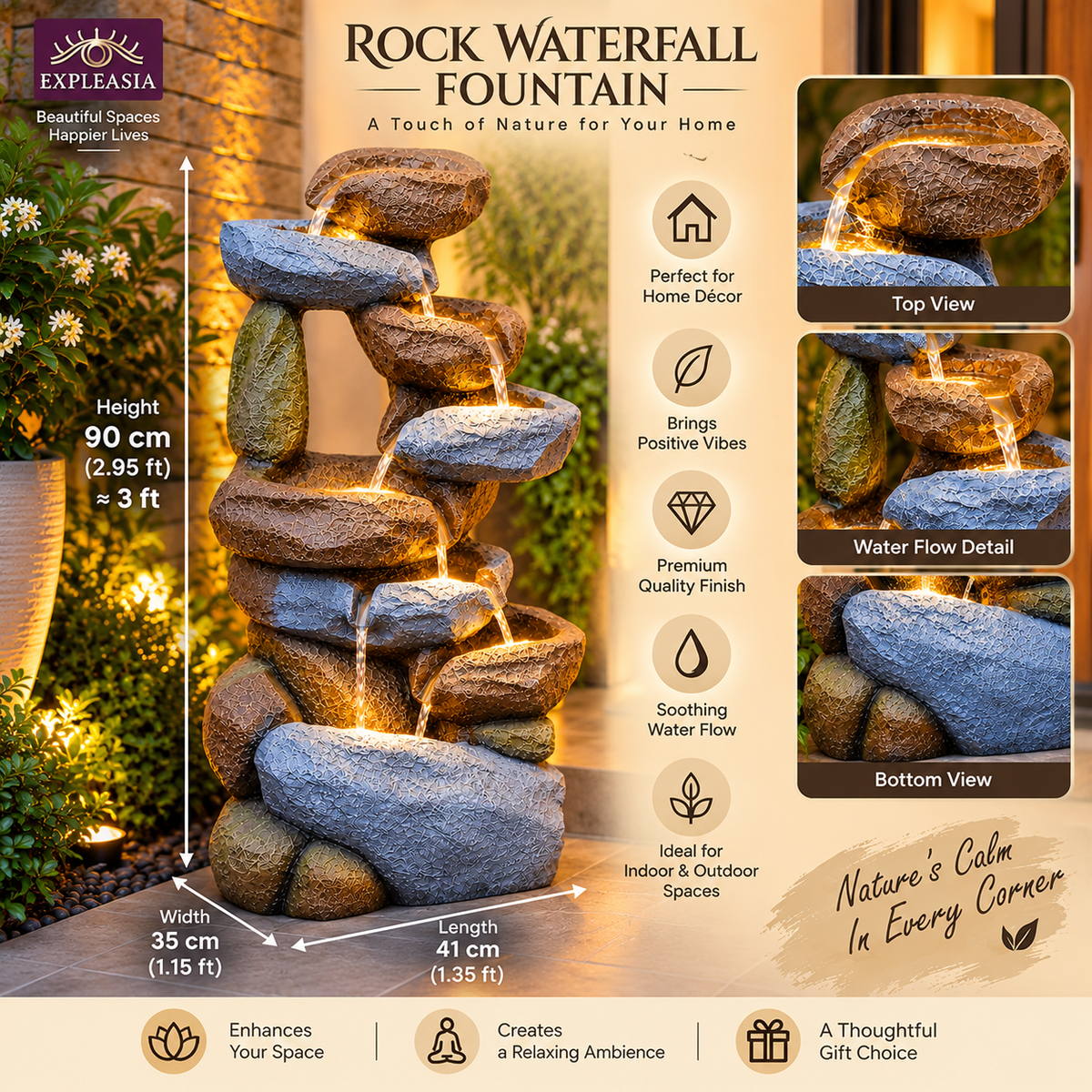 Resting Rock Water Fountain for Home | Indoor & Covered Outdoor