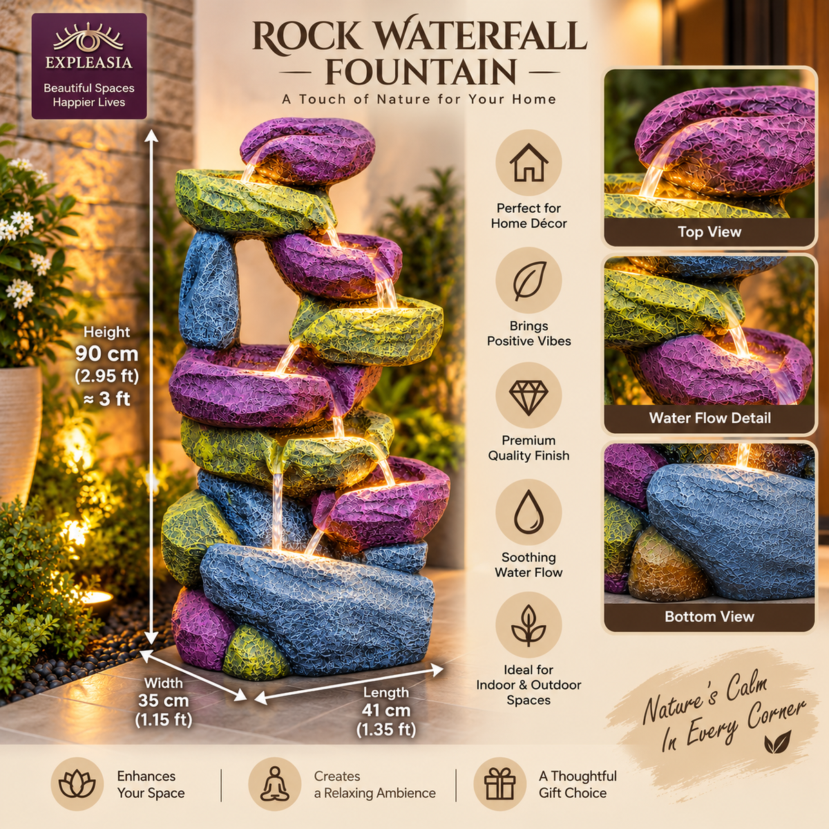 Resting Rock Water Fountain for Home | Indoor & Covered Outdoor