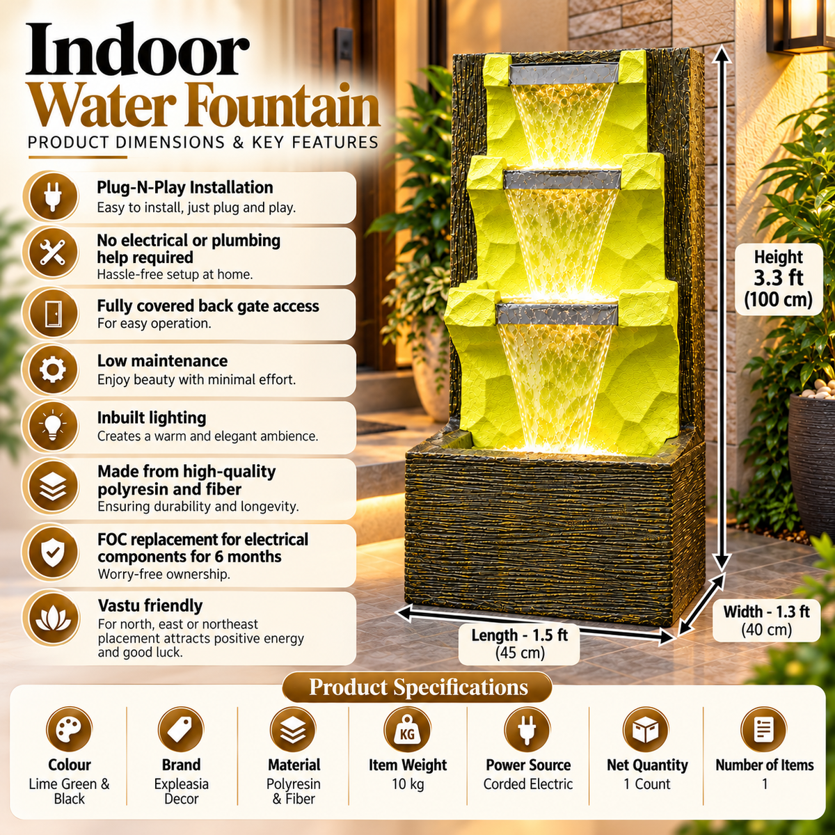 Large Wall Back Water Fountain for Home | EXPLEASIA