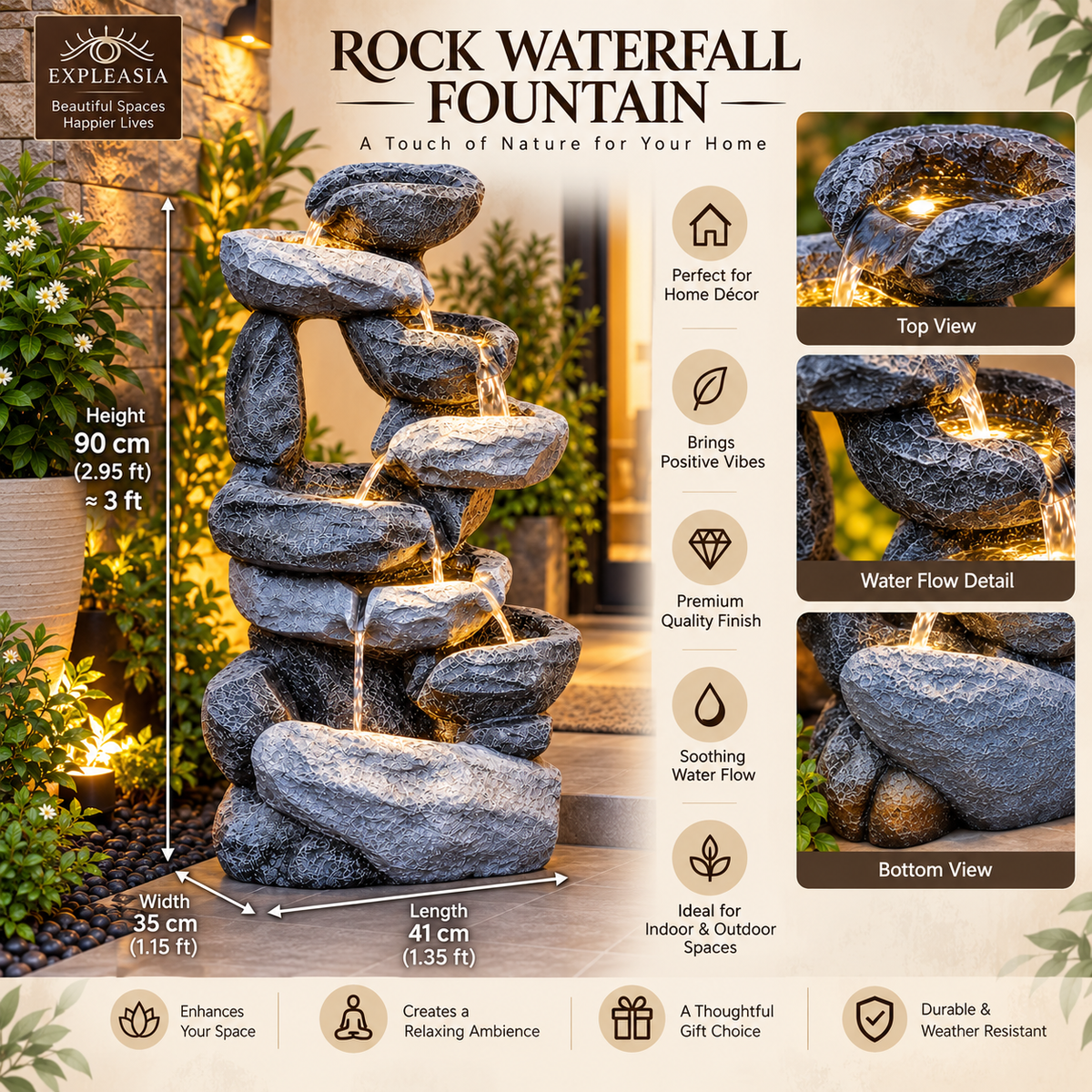 Resting Rock Water Fountain for Home | Indoor & Covered Outdoor