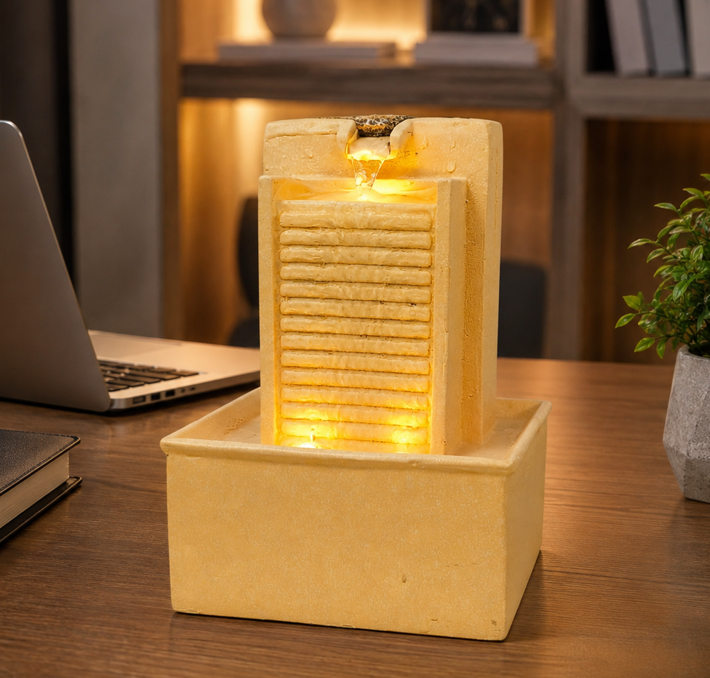 7 Inch Mini Tabletop Water Fountain with Warm LED Lights | Indoor Waterfall Fountain for Home