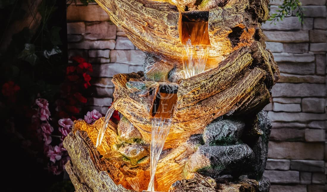 Nature Inspired Woodstone Water Fountain for Home & Garden, Indoor/Outdoor Waterfall, Big Size