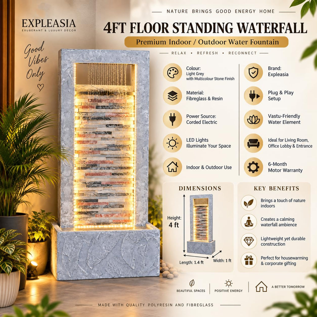 4ft Rippled Slate Waterfall Fountain for Home | EXPLEASIA