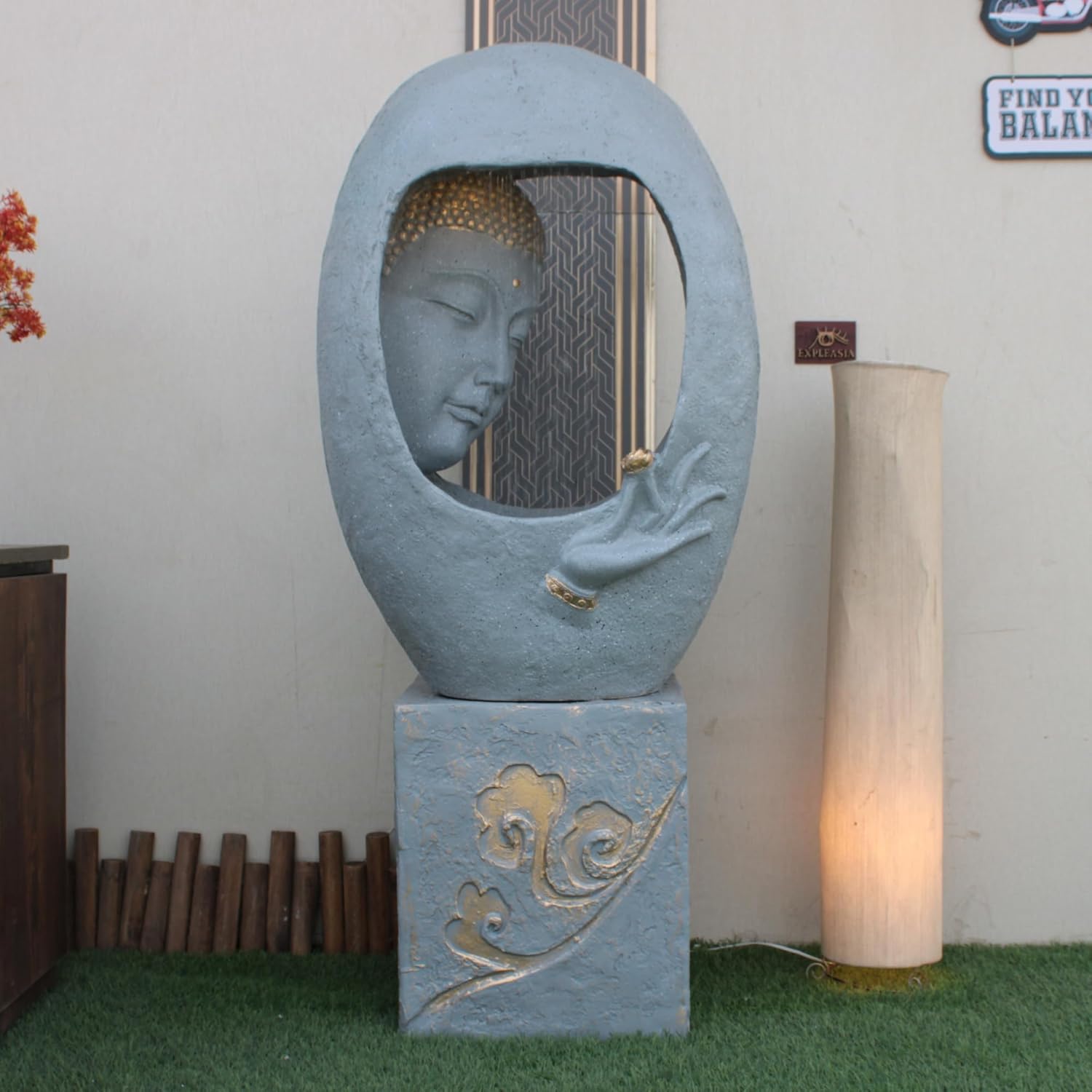Buddha Face Shower with Stand Water Fountain for Home, Indoor Water Fountain Big Size, Water Fountain, Water Fountain for Garden, Water Fountain for Home vastu (Light Grey)