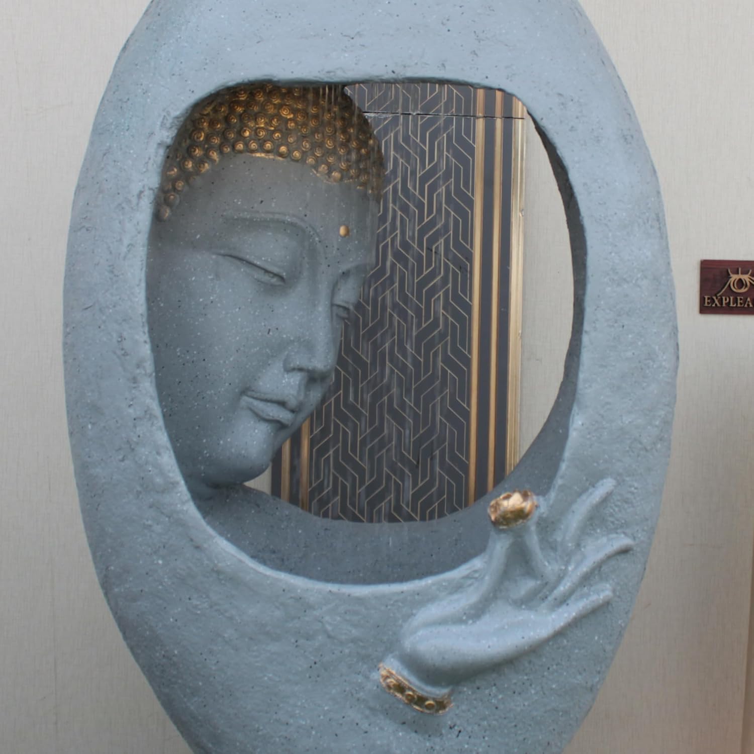 Buddha Face Shower with Stand Water Fountain for Home, Indoor Water Fountain Big Size, Water Fountain, Water Fountain for Garden, Water Fountain for Home vastu (Light Grey)