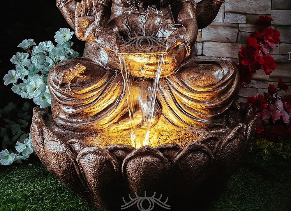 3 Feet Lotus Ganesha Water Fountain for Home, Living Room, Garden, Offices, Big Size Fountain