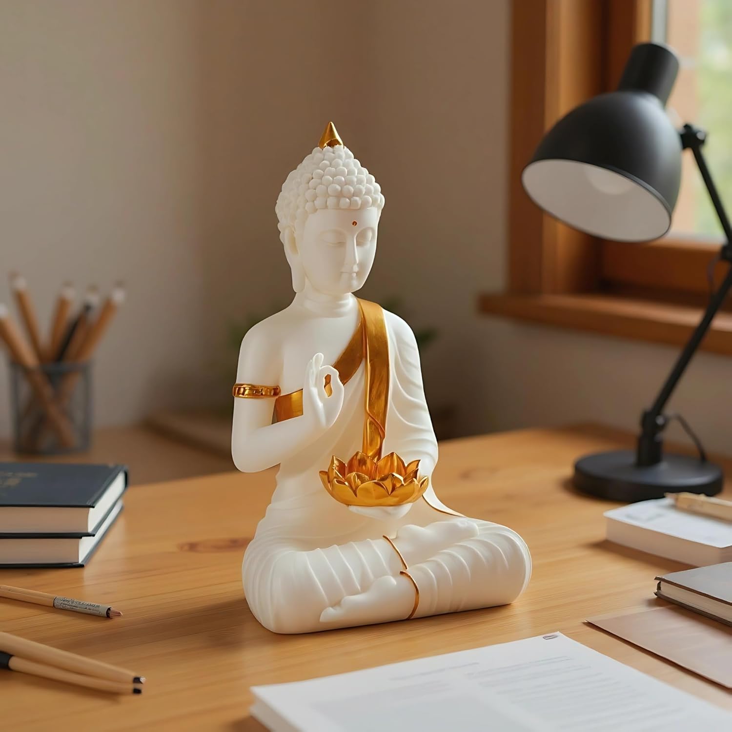 Buddha Statue with a Tea Light in Hand is a Beautiful and Serene Addition to Any Living Room, Bedroom or Office Space | Buddha | Buddha for Home Decor (White)