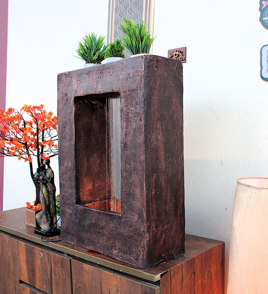 Square Planter Indoor Tabletop Fountain, Water Fountain for Living Room, Water Fountain for Home vastu