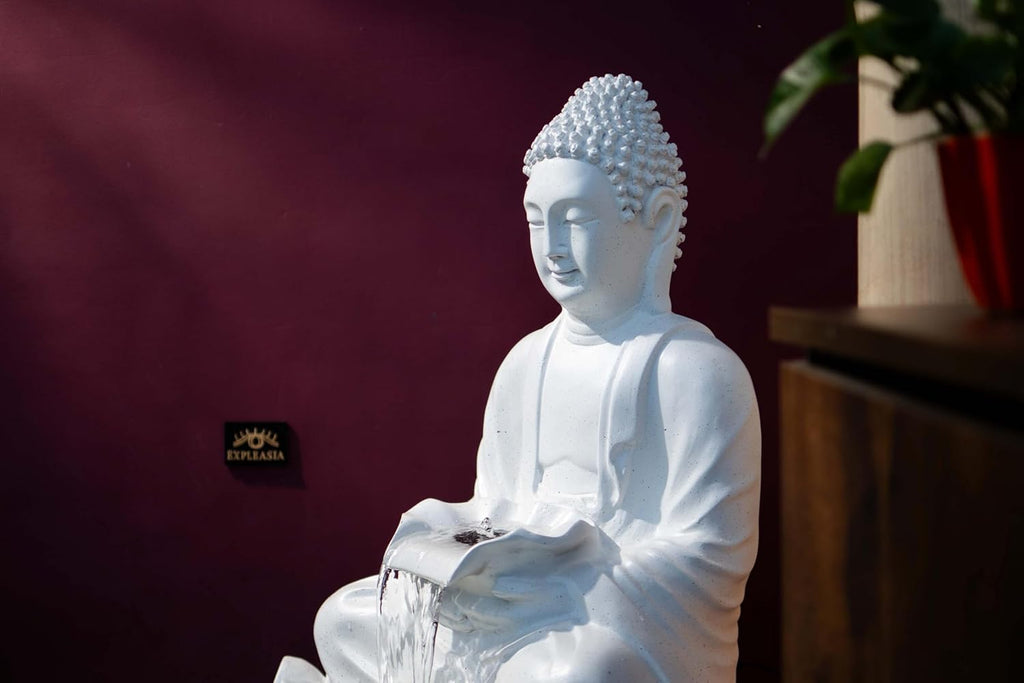 Double Lotus Buddha Water Fountain for Home, Office, Garden water fountain for home decor with warranty on electrical parts, Clear hariline, intricate finishing