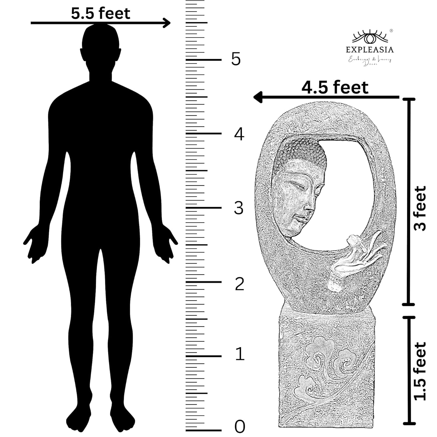 Buddha Face Shower with Stand Water Fountain for Home, Indoor Water Fountain Big Size, Water Fountain, Water Fountain for Garden, Water Fountain for Home vastu (Light Grey)