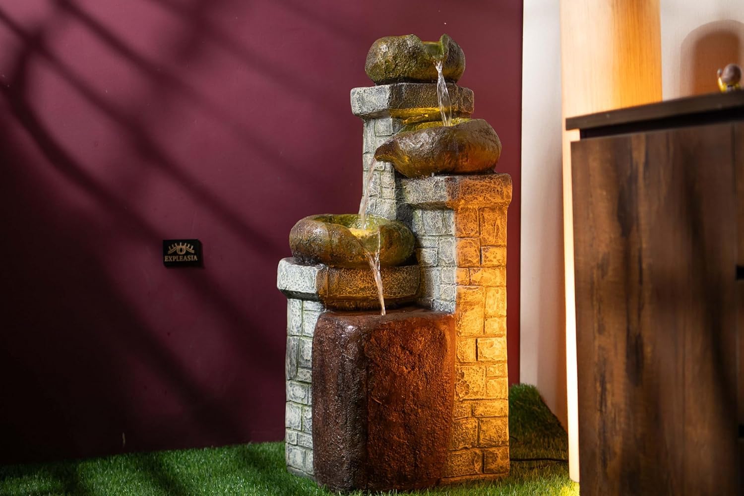 4 Tiered Stone Bowl Water Fountain, Water Fountain for Garden, Water Fountain for Home vastu, Waterfall Fountain Indoor Home décor, Buddha Fountain