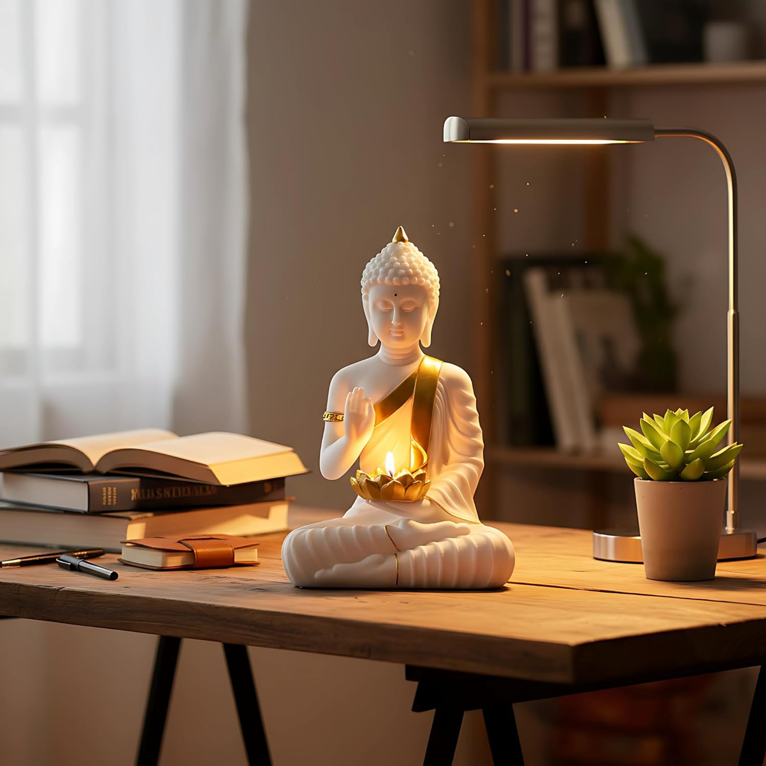 Buddha Statue with a Tea Light in Hand is a Beautiful and Serene Addition to Any Living Room, Bedroom or Office Space | Buddha | Buddha for Home Decor (White)
