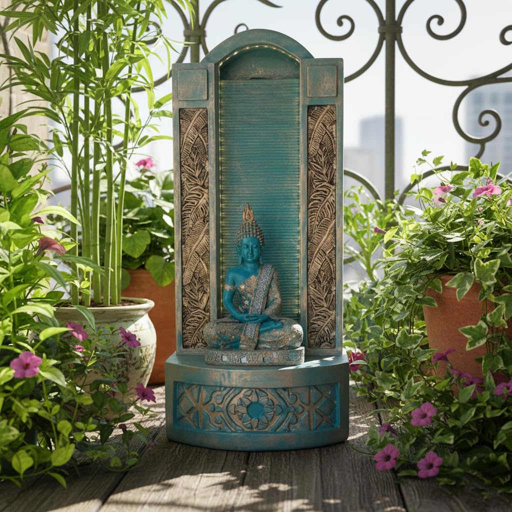 Slate Buddha 4ft Water Fountain for Home, Indoor Big Size Fountain, Garden, vastu ( Aqua Gold)