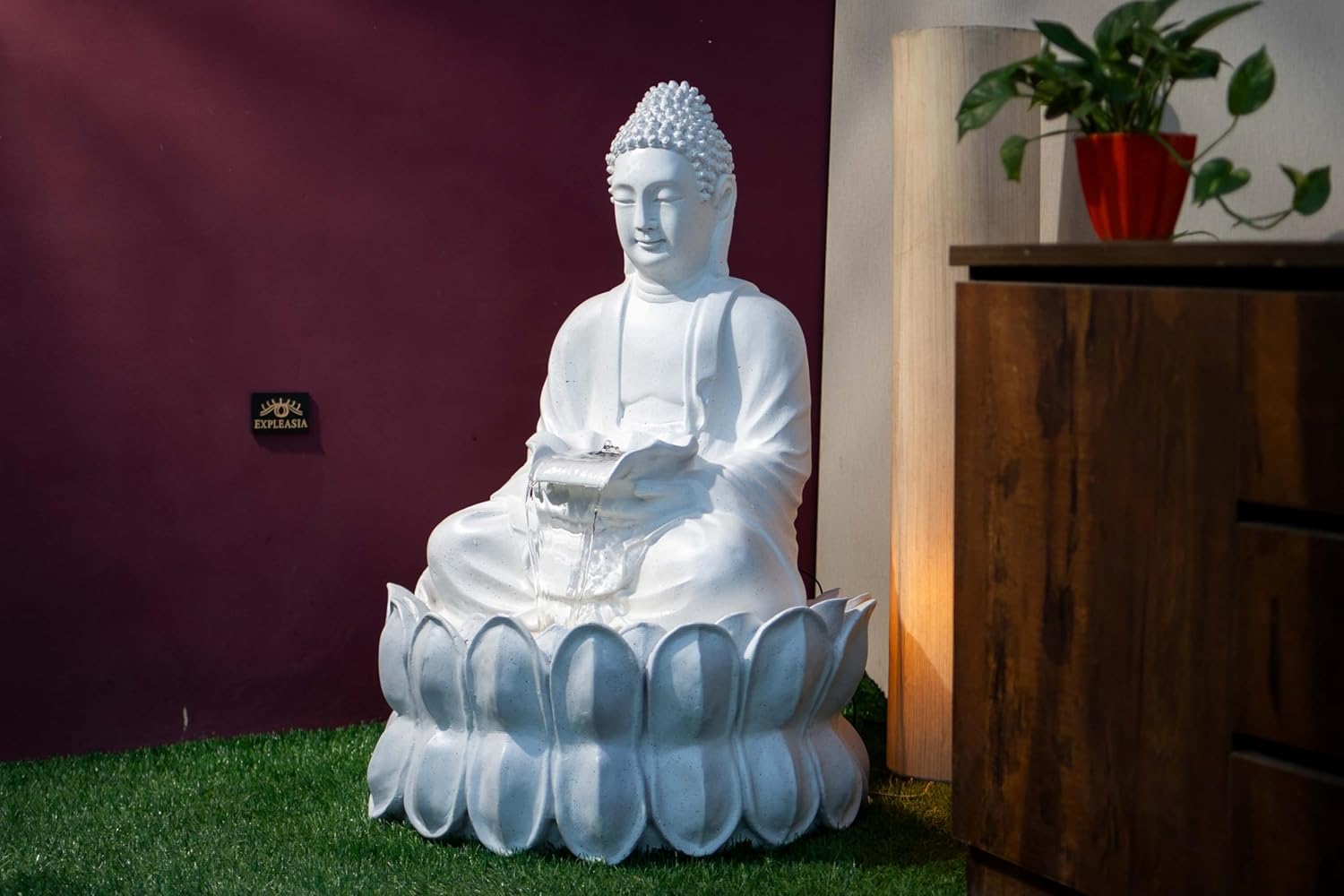 Double Lotus Buddha Water Fountain for Home, Office, Garden water fountain for home decor with warranty on electrical parts, Clear hariline, intricate finishing