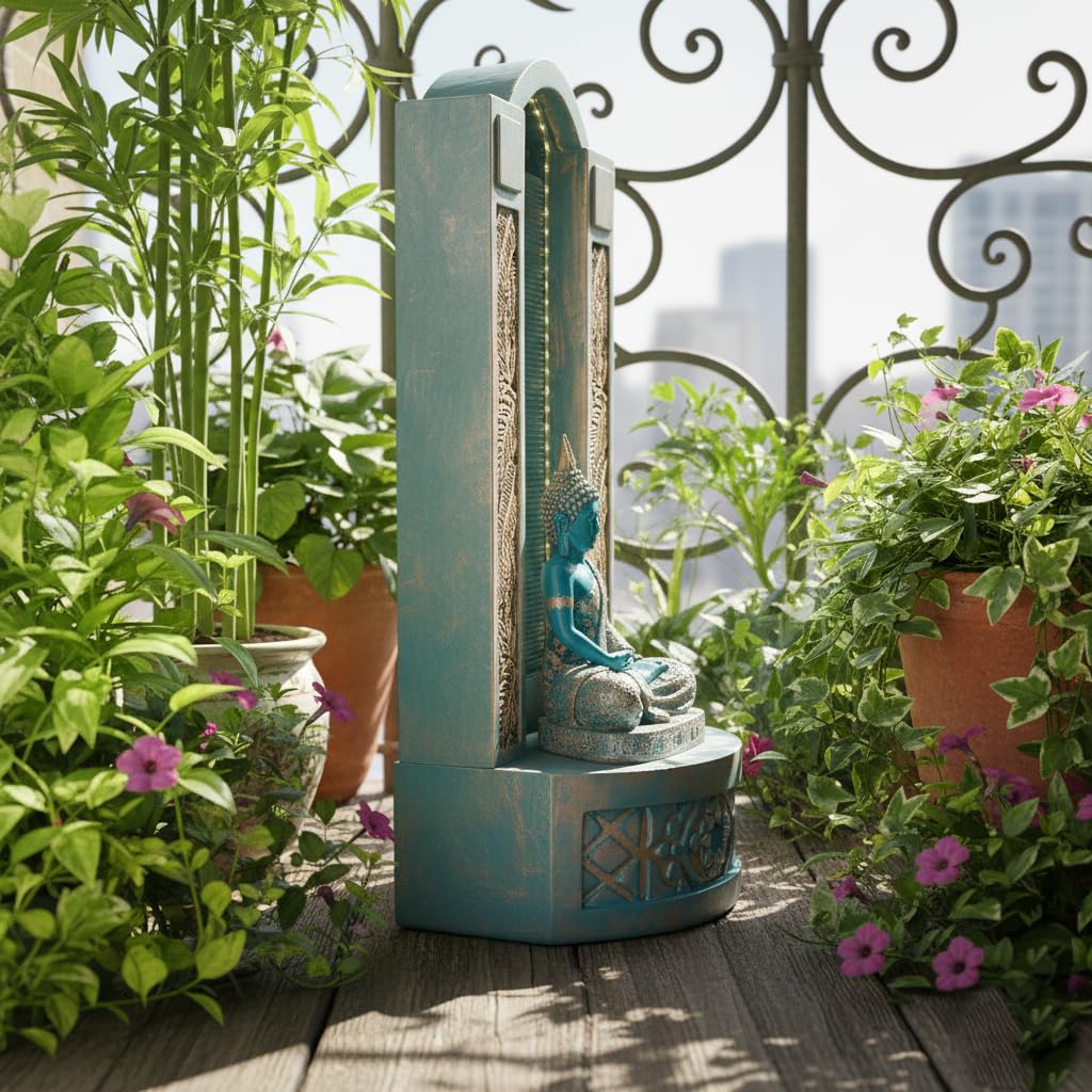 Slate Buddha 4ft Water Fountain for Home, Indoor Big Size Fountain, Garden, vastu ( Aqua Gold)