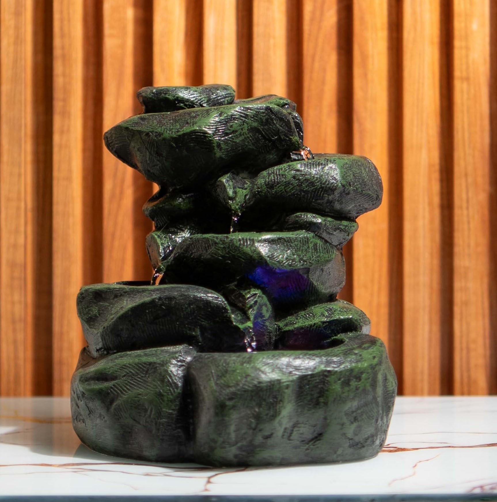 Mini Divine Lotus Buddha Water Fountain for Table Decor | Living Room Decor | Gift Items | Home & Office Decor Item | Buddha Water Fountain | Table top Water Fountain, Resin