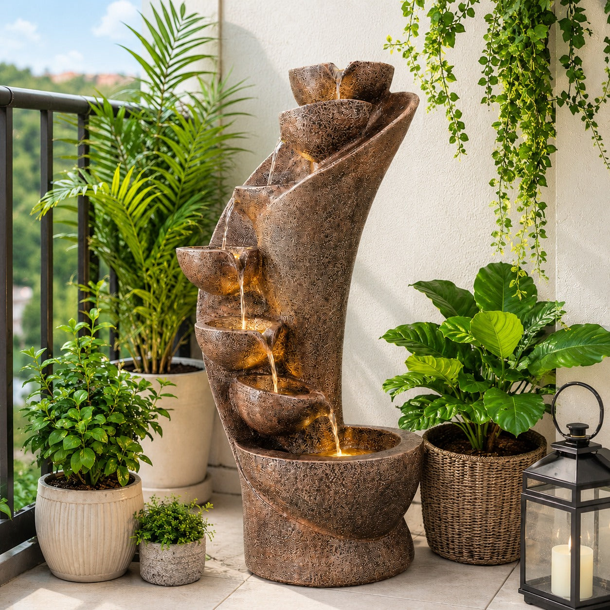 7 Stacked Chalice Water Fountain - Large Size for Home, Garden & Vastu