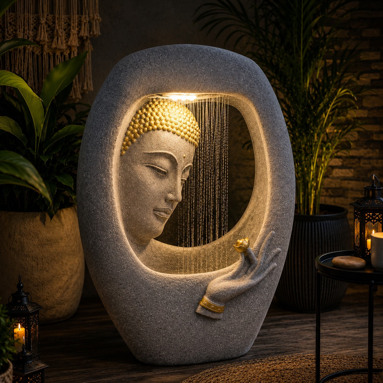 Buddha Face Shower Water Fountain – Light Grey (3ft)