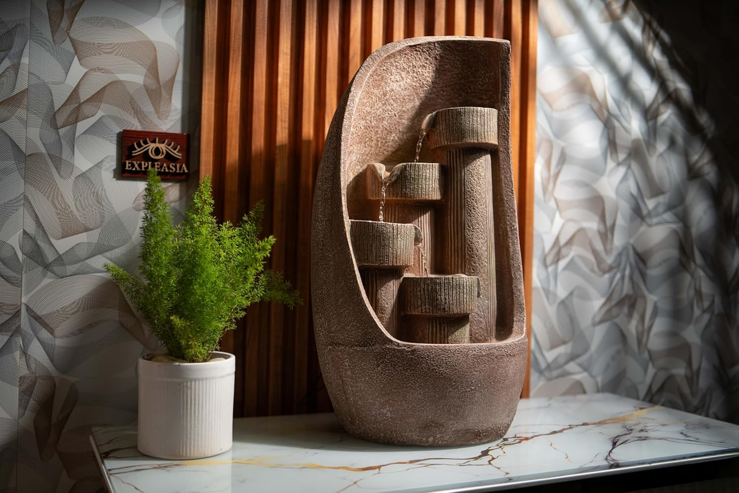 Modern Bowl Water Fountain with Bamboo Finish, Indoor Water Fountain For Home,Vastu,Fountain For Home Décor Waterfall,Indoor Water Fountain For Home Décor