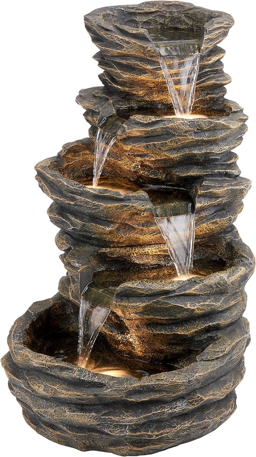 5 Tier Rock Fountain for Garden, Water Fountain for Home vastu, Fountain for Home décor Waterfall, Water Fountain for Home Big Size