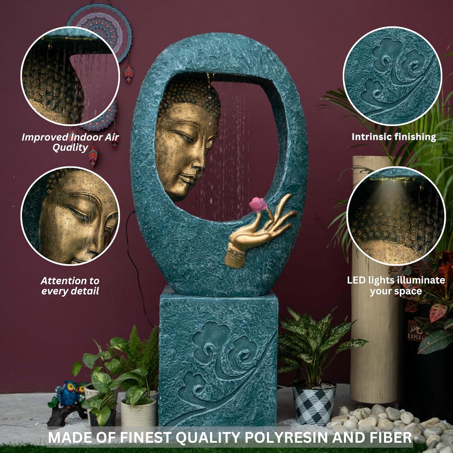 Buddha Face Shower with Stand Water Fountain for Home, Indoor Water Fountain Big Size, Water Fountain, Water Fountain for Garden, Water Fountain for Home vastu