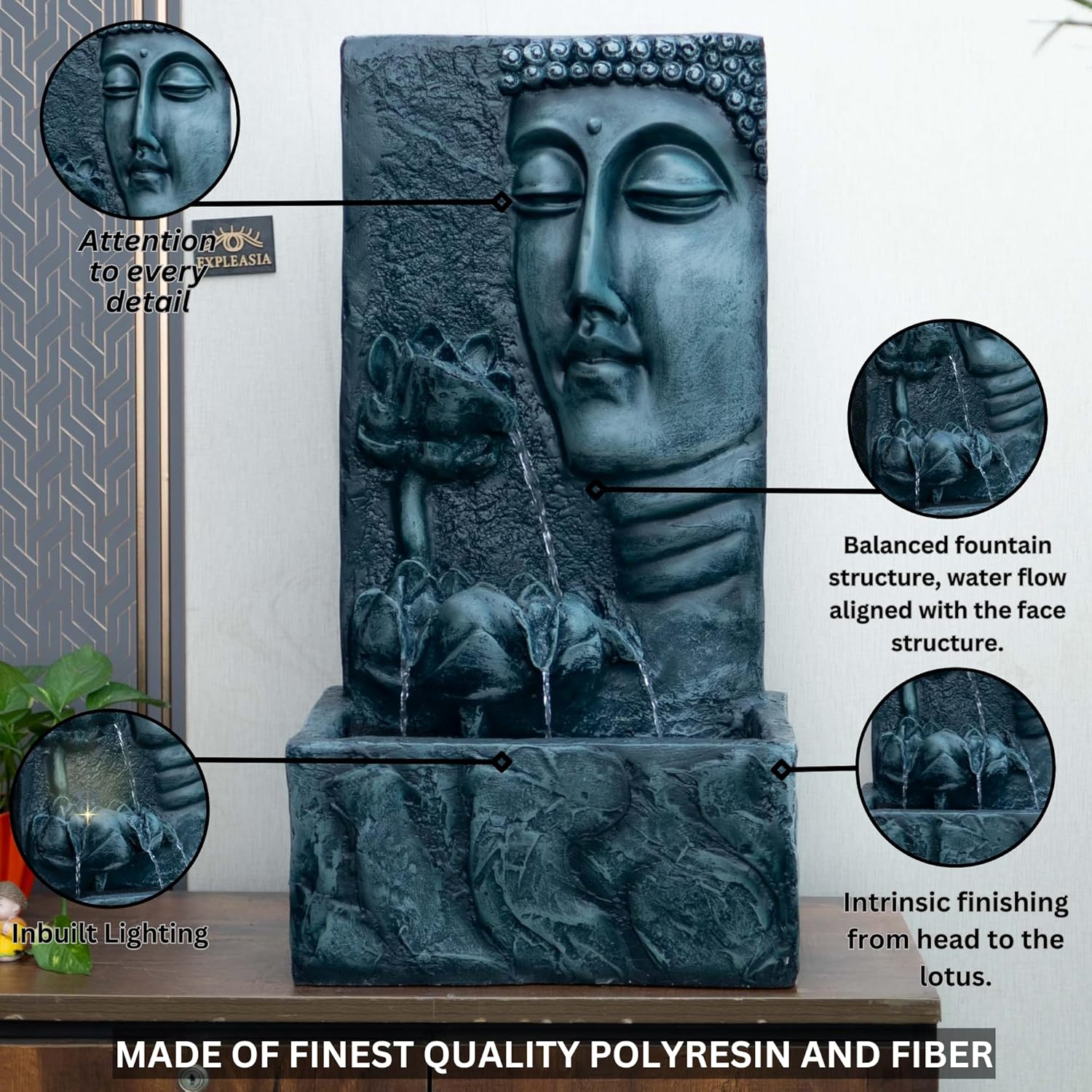 Buddha Face Wall Water Fountain, Buddha Fountain 3 feet, Indoor Water Fountain Big Size, Water Fountain for Garden, Water Fountain for Home vastu, Waterfall Fountain