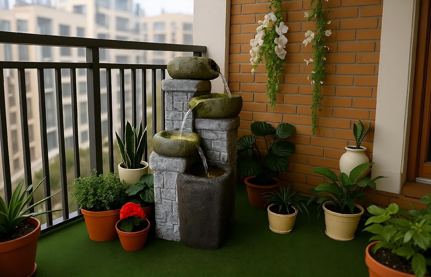 4 Tiered Stone Bowl Water Fountain, Water Fountain for Garden, Water Fountain for Home vastu, Waterfall Fountain Indoor Home décor, Buddha Fountain