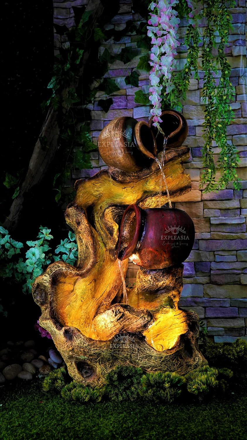 Natural Driftwood earthen Pot Water Fountain for Home, Water Fountain for Garden, Water Fountain for Home vastu, Fountain for Home décor Waterfall