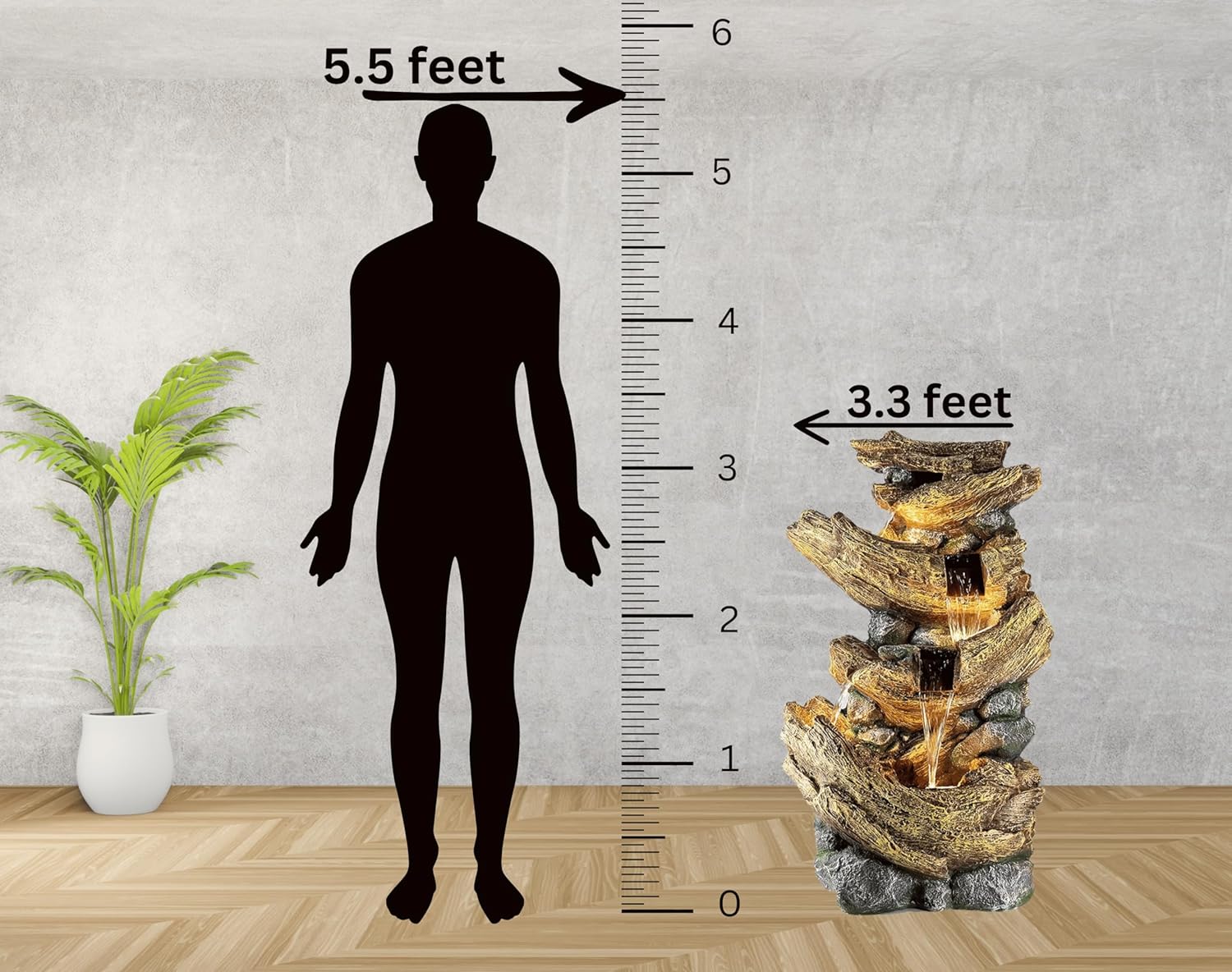 Nature Inspired Woodstone Water Fountain for Home & Garden, Indoor/Outdoor Waterfall, Big Size