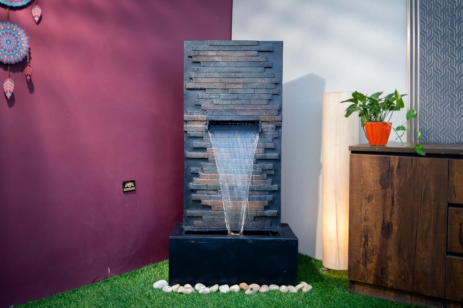 4ft Stone Wall Waterfall, Water Fountain for Home, Living Room, Home Vastu, Offices, Outdoor Garden Big Size Fountain for Home décor Waterfall, Outdoor Fountain