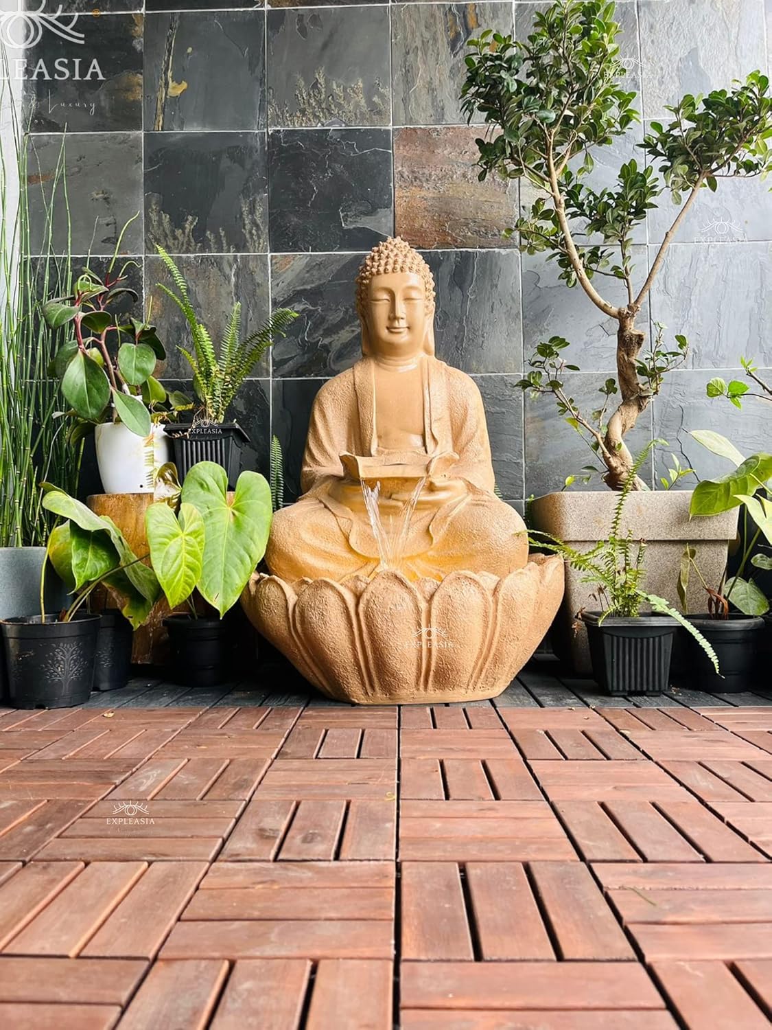 Lotus Buddha Water Fountain for Home, Indoor Fountain Big Size, for Garden, Home vastu, Buddha Fountain with electrcials Warranty, 3 feet