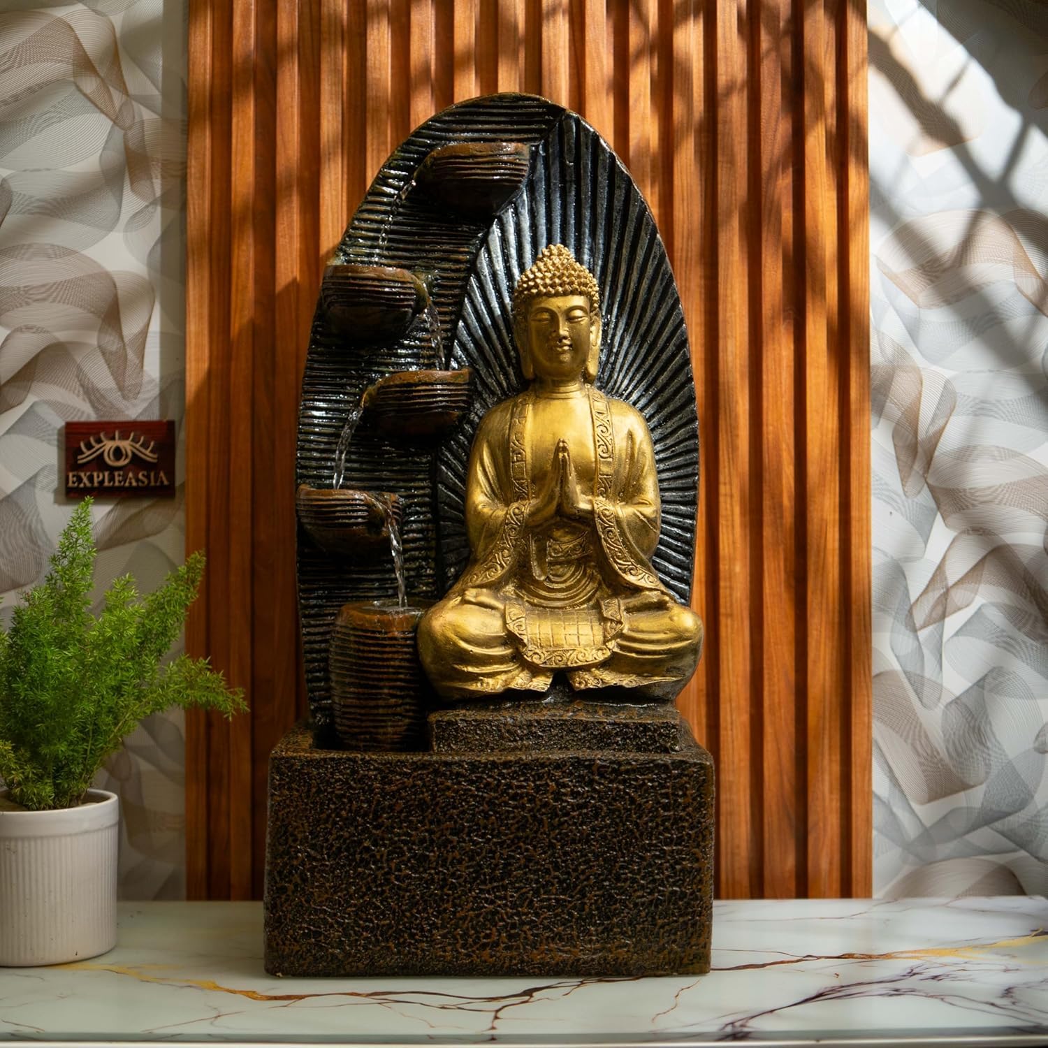 5 Tier Sitting Buddha Water Fountain, Indoor Fountain Big Size, Water Fountain for Home vastu, Waterfall Fountain Indoor Home décor, Buddha Idol