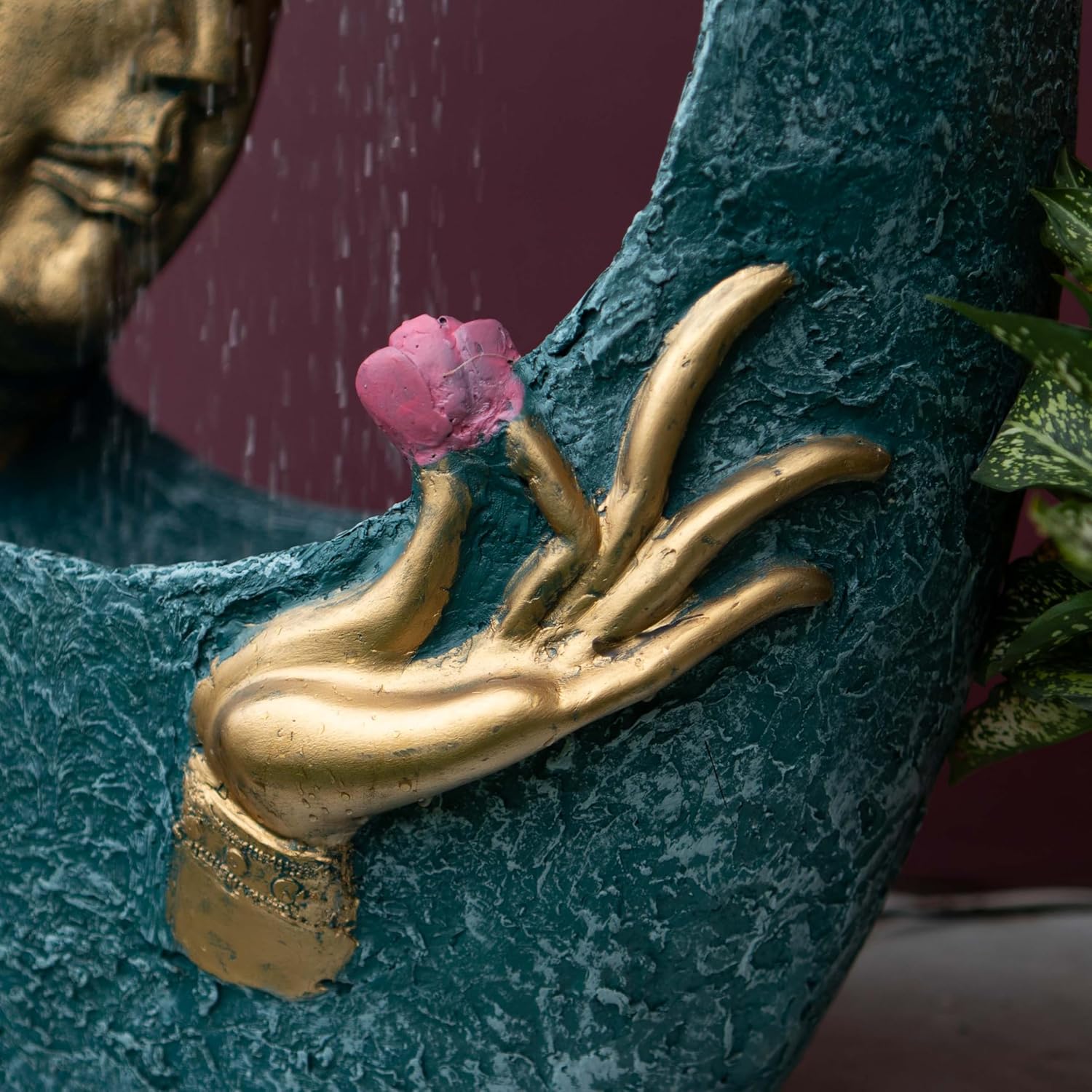 Buddha face Shower Water Fountain for Home, for Garden, Office, Commercial Spaces Indoor Fountain Big Size, Water Fountain for Home vastu, Buddha Fountain 3 feet (BlueGold)