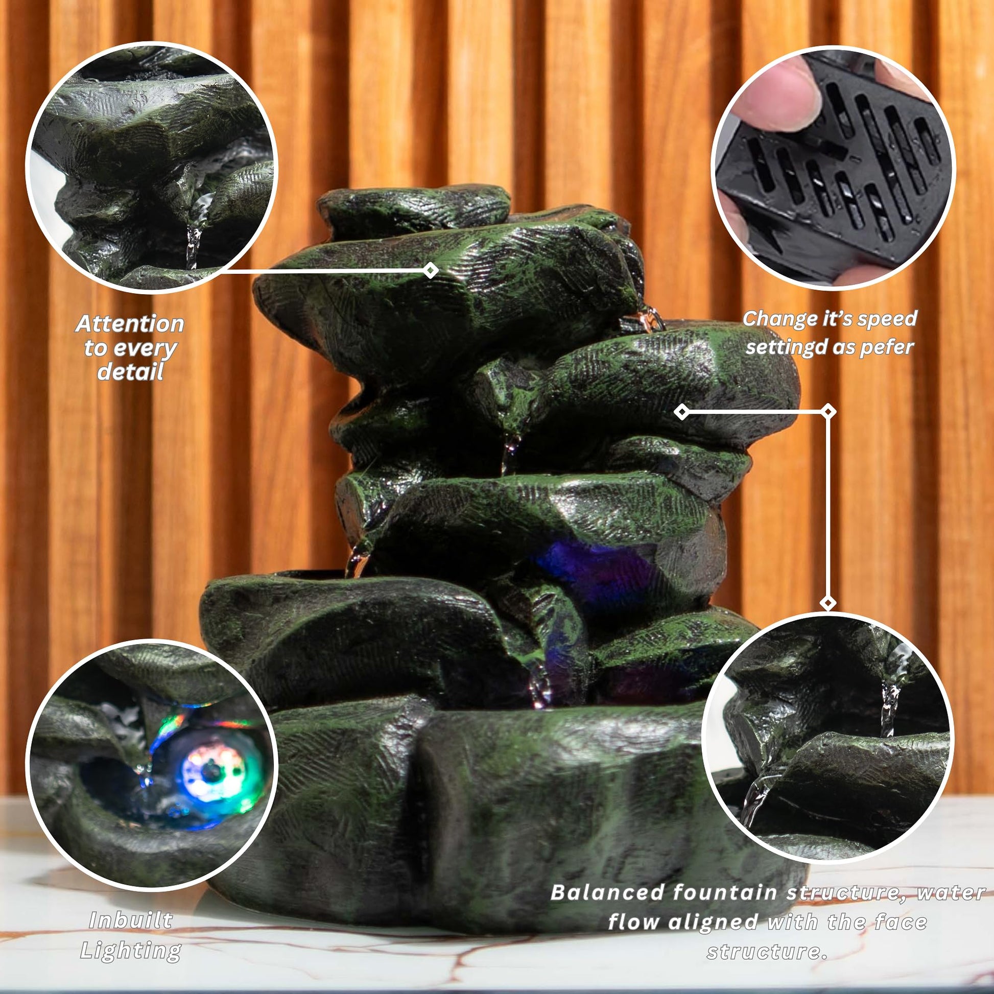 Mini Divine Lotus Buddha Water Fountain for Table Decor | Living Room Decor | Gift Items | Home & Office Decor Item | Buddha Water Fountain | Table top Water Fountain, Resin