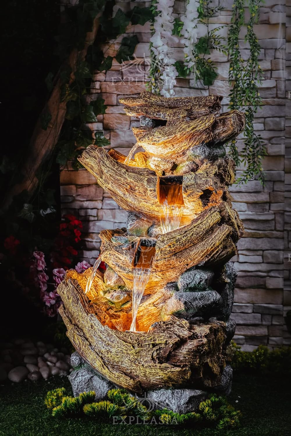 Nature Inspired Woodstone Water Fountain for Home & Garden, Indoor/Outdoor Waterfall, Big Size