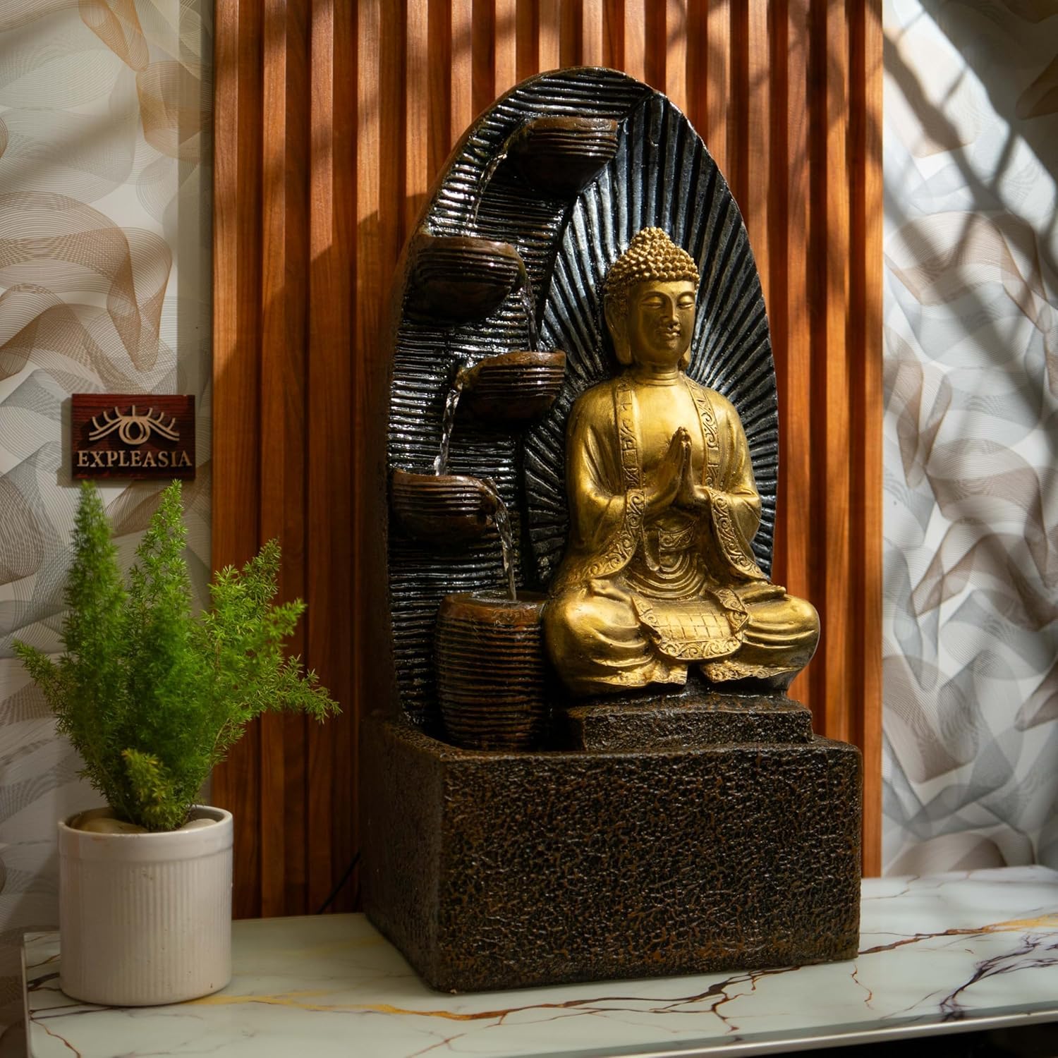 5 Tier Sitting Buddha Water Fountain, Indoor Fountain Big Size, Water Fountain for Home vastu, Waterfall Fountain Indoor Home décor, Buddha Idol