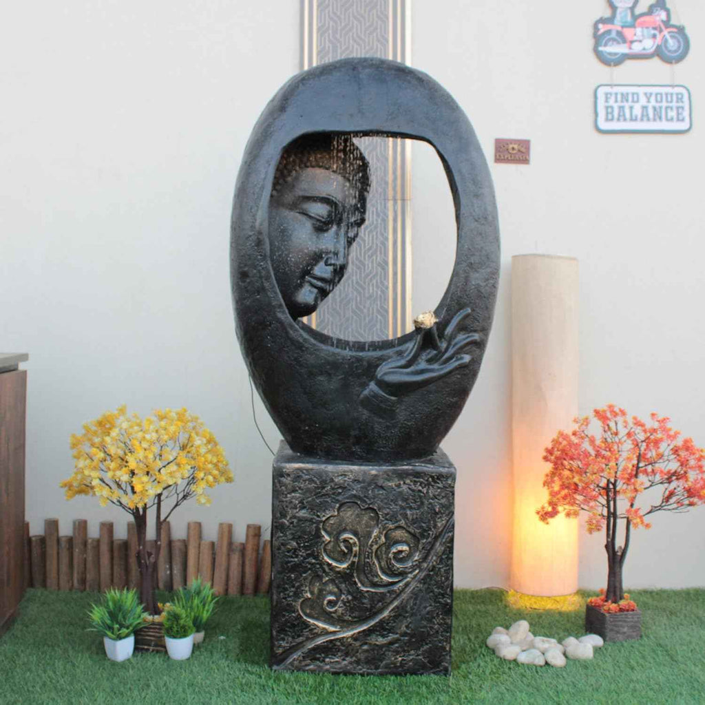 Buddha Face Shower Water Fountain with Stand – Black (4ft)