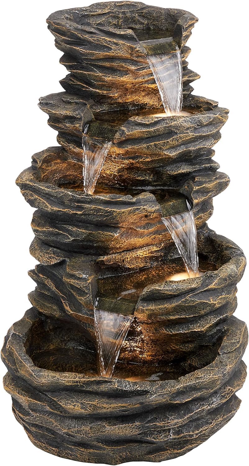 5 Tier Rock Fountain for Garden, Water Fountain for Home vastu, Fountain for Home décor Waterfall, Water Fountain for Home Big Size