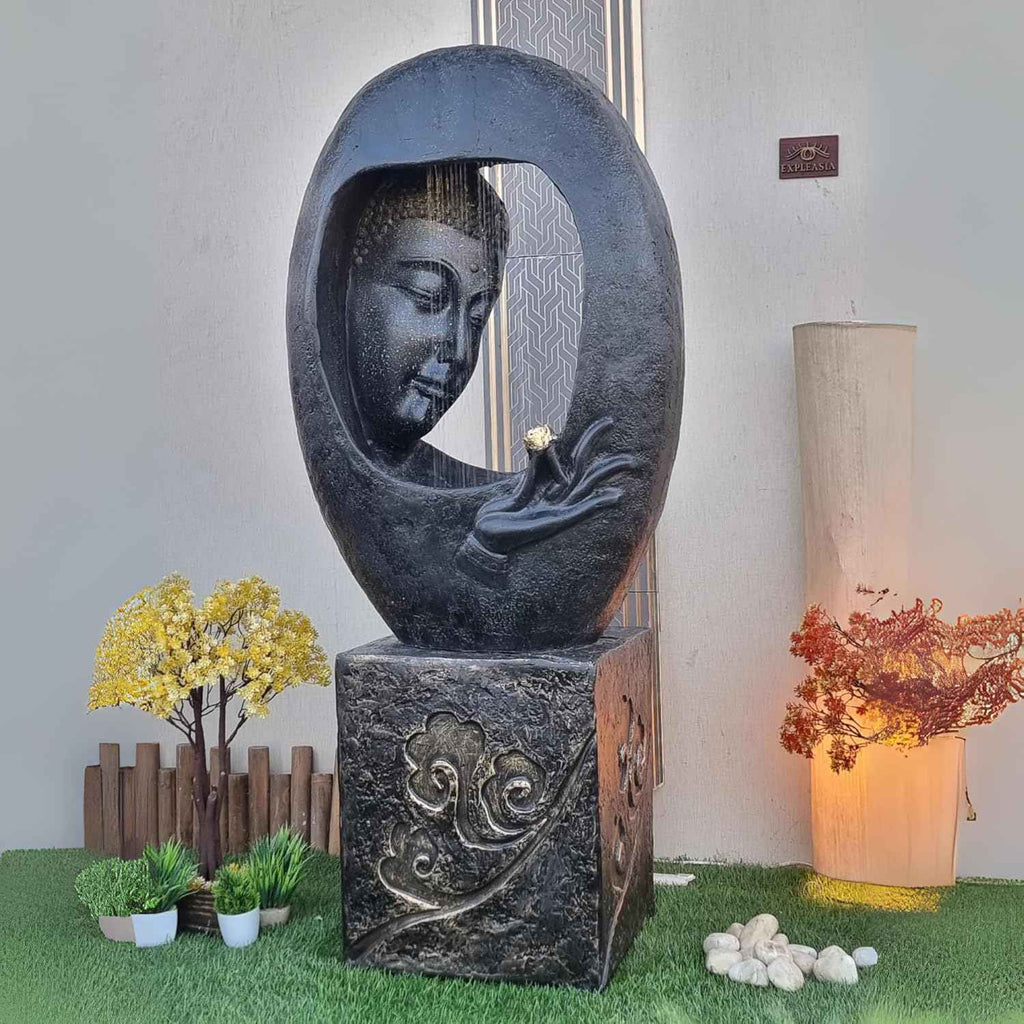 Buddha Face Shower Water Fountain with Stand – Black (4ft)