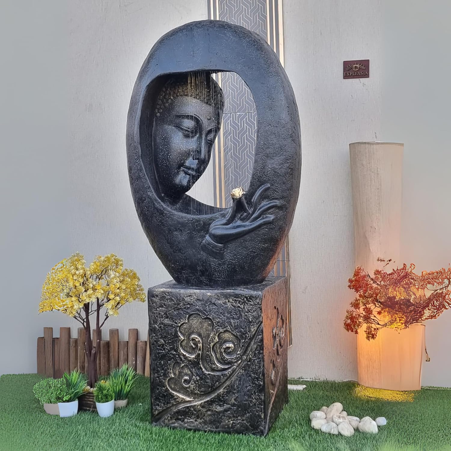 Buddha Face Shower with Stand Water Fountain for Home, Indoor Water Fountain Big Size, Water Fountain, Water Fountain for Garden, Water Fountain for Home vastu ( Black)