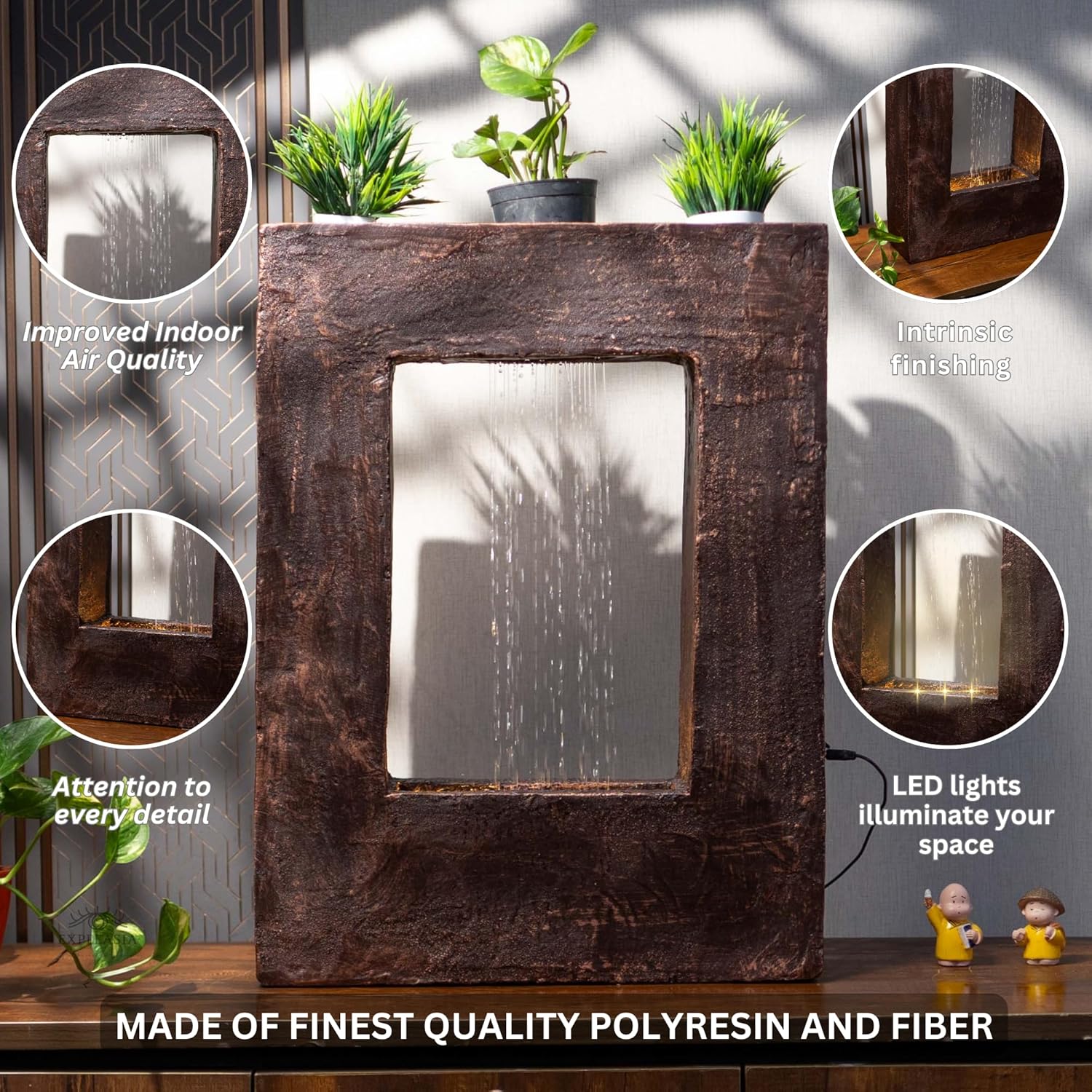 Square Planter Indoor Tabletop Fountain, Water Fountain for Living Room, Water Fountain for Home vastu