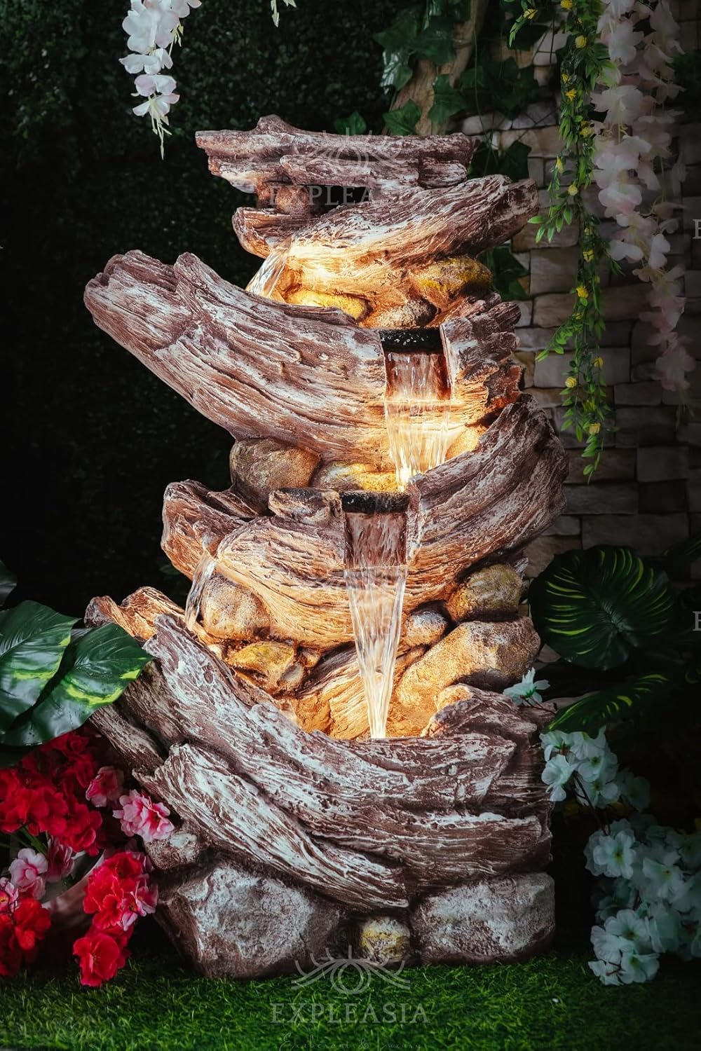 Nature Inspired Woodstone Water Fountain for Home & Garden, Indoor/Outdoor Waterfall, Big Size