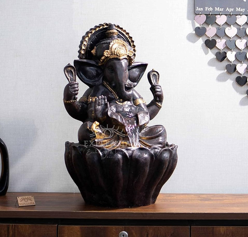 Table Top 2ft Lotus Ganesha Water Fountain for Home, Indoor Water Fountain, Water Fountain for Home vastu, Ganesha Fountain for Home décor Waterfall