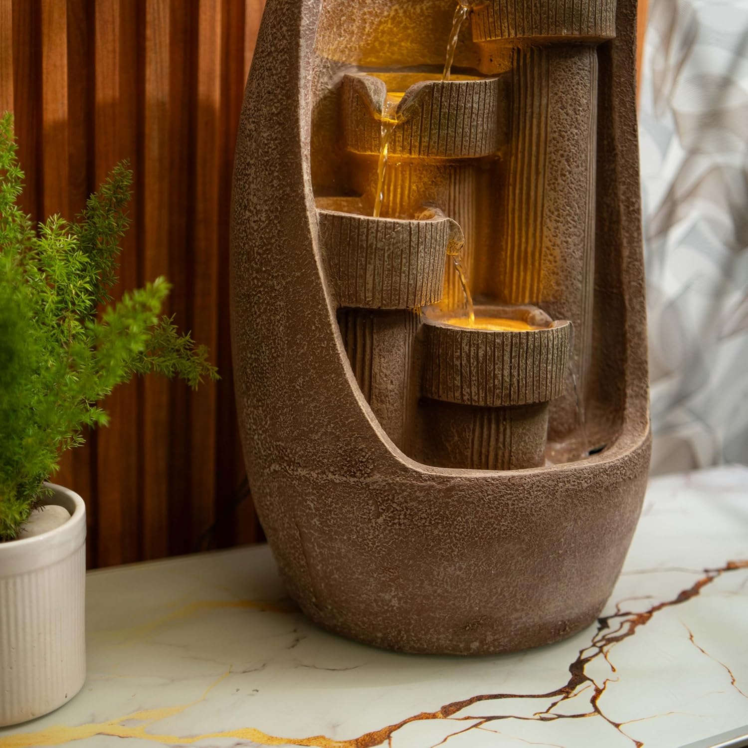 Modern Bowl Water Fountain with Bamboo Finish, Indoor Water Fountain For Home,Vastu,Fountain For Home Décor Waterfall,Indoor Water Fountain For Home Décor