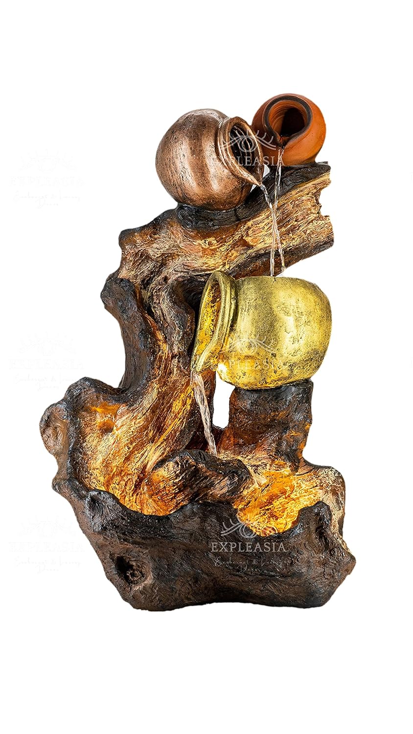 Natural Driftwood earthen Pot Water Fountain for Home, Water Fountain for Garden, Water Fountain for Home vastu, Fountain for Home décor Waterfall