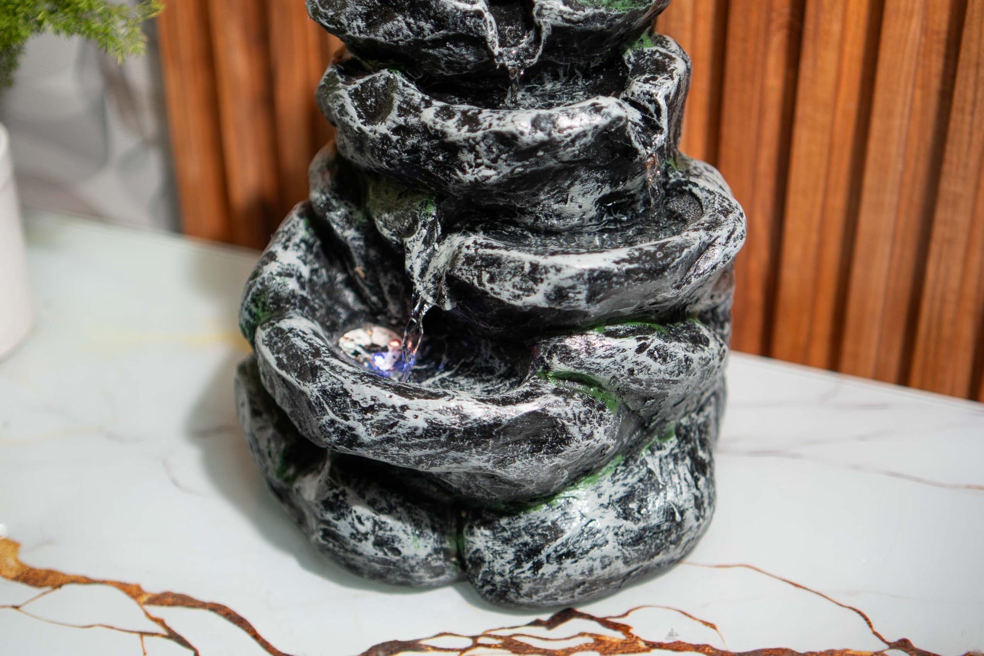 Mini Tiered Stone Look Water Fountain for Home Decoration, Table top Water Fountain with Led Lights