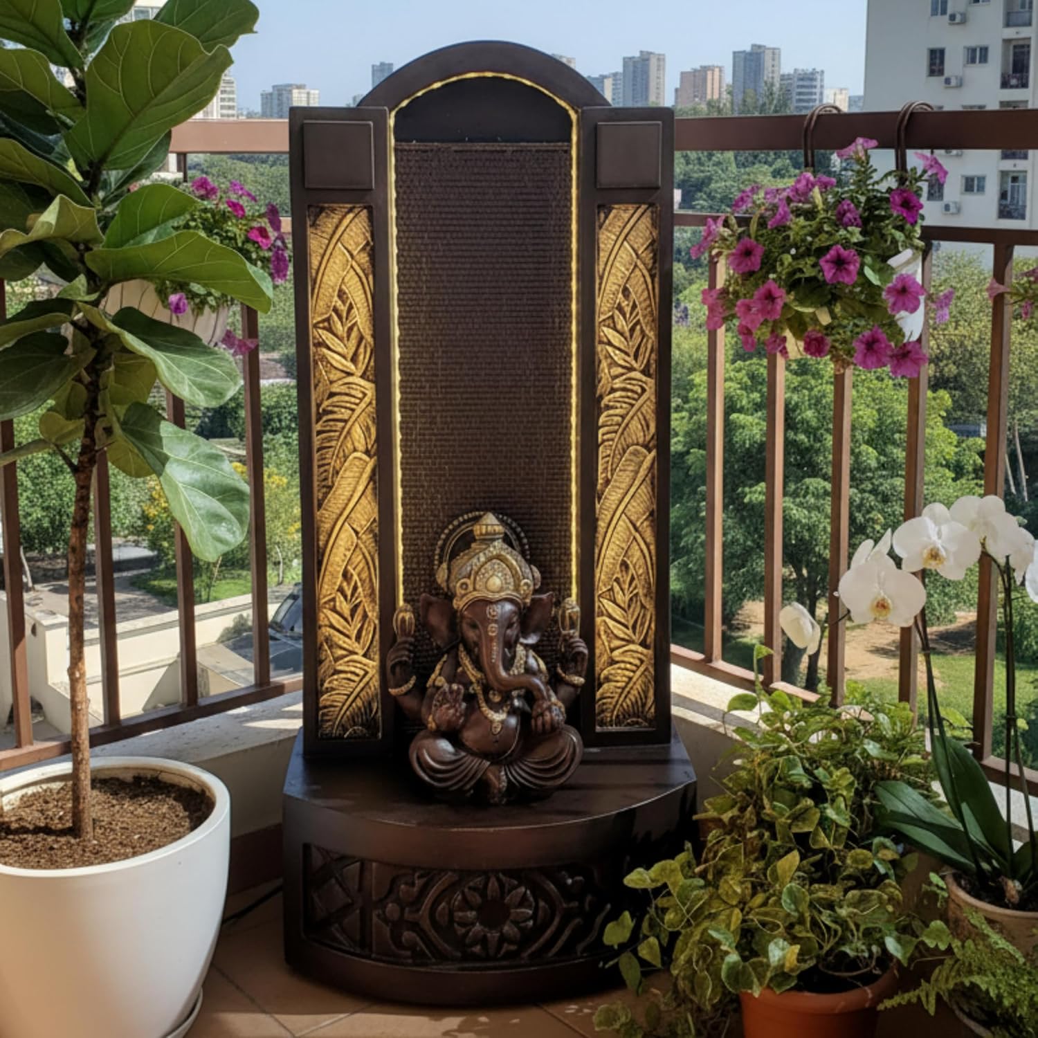 Slate Ganesh 4ft Water Fountain for Home, Indoor Big Size Fountain, Garden, vastu (Brown)