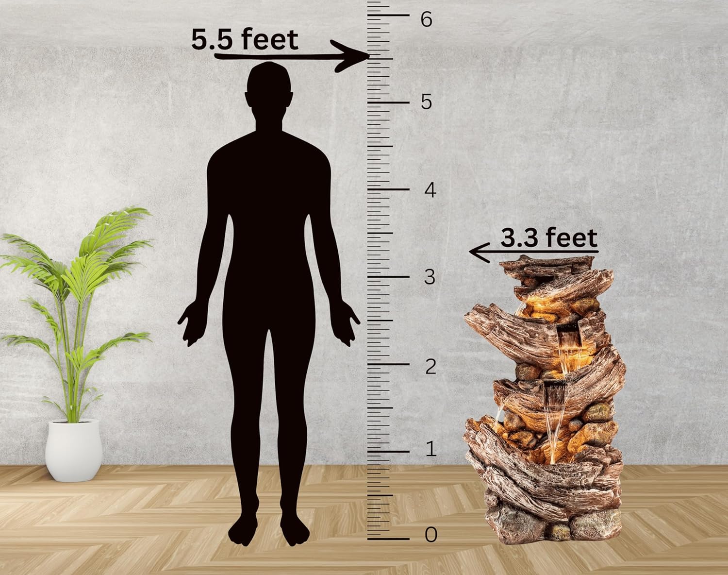 Nature Inspired Woodstone Water Fountain for Home & Garden, Indoor/Outdoor Waterfall, Big Size