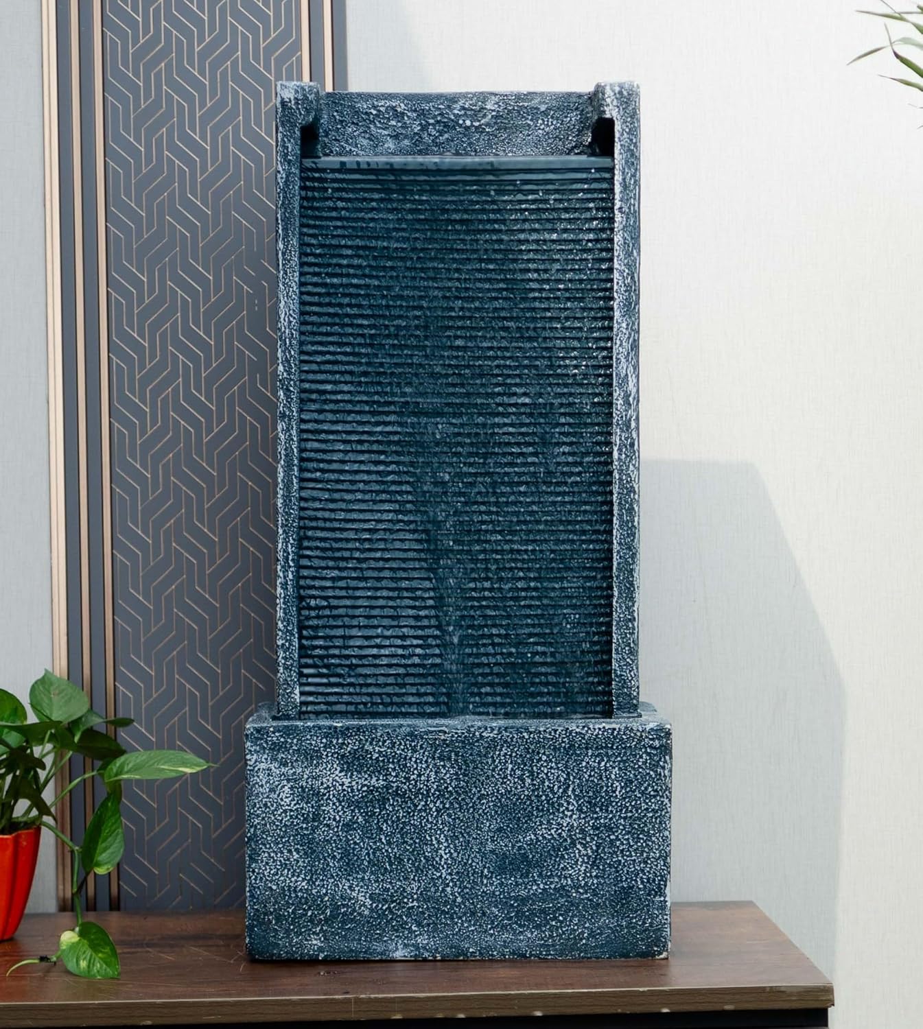 Medium Size Table Top Leaf Slate Water Fall Water Fountain for Home, Office, Garden | Housewarming Item |Water Fountain Indoor Home Decor